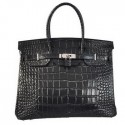 Designer Hermes Birkin 35CM Tote Bags Crocodile Togo Leather Black Silver HV10054vs94
