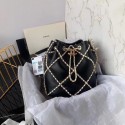 Fake Best Chanel drawstring bag Lambskin AS2386 black & white HV06896Nk59