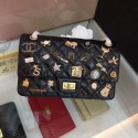 Fake Chanel 2.55 Handbag Aged Calfskin Charms & Gold-Tone Metal C37586 Black HV08941Qv16