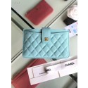 Fake Chanel classic pouch Grained Calfskin & Gold-Tone Metal A81902 sky blue HV02483Lh27