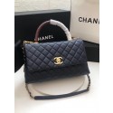 Fake Chanel flap bag with Burgundy top handle A92991 dark Blue HV07970QF99