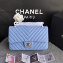 Fake Chanel Flap Original sheepskin Shoulder Bag 1112V Light blue gold chain HV11028eZ32