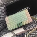 Fake Chanel LE BOY Original Caviar Leather Shoulder Bag F67086 Rainbow green HV03465pE71