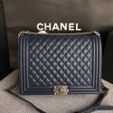Fake Chanel LE BOY Shoulder Bag Caviar Leather 67087 blue Silver chain HV08571qZ31