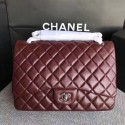 Fake Chanel Maxi Quilted Classic Flap Bag original Sheepskin CF 58601 Burgundy Silver chain HV10513Lh27