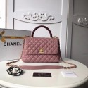 Fake Chanel original Caviar leather flap bag top handle 92292 deep pink gold chain HV01284tu77