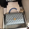 Fake Chanel original Caviar leather flap bag top handle B92292 light blue&Gold-Tone Metal HV08174tu77