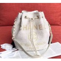 First-class Quality CHANEL Tweed Calfskin drawstring bag & Gold-Tone Metal AS0455 white HV00268fm32
