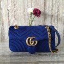 Gucci 443497 GG Marmont Chevron Velvet Shoulder Bag Blue HV11882Pu45