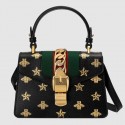 Gucci Sylvie Bee Star mini leather bag 470270 black HV10819nB26