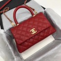 hanel Classic Caviar leather mini Top Handle Bag A92990 red gold chain HV01077SS41
