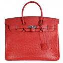 Hermes Birkin 35CM Tote Bags Ostrich Togo Leather Red Silver HV03858UW57