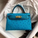 Hermes original ostrich leather mini kelly bag K001 blue HV01668UW57
