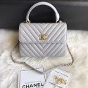 High Quality Imitation Chanel CC original lambskin top handle flap bag 92236V grey gold Buckle HV00345Vu82