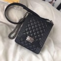 Hot Chanel boy handbag Patent Calfskin & Silver-Tone Metal AS1030 black HV11320Nm85