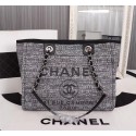 Hot Chanel Canvas Shopping Bag Calfskin & Silver-Tone Metal A23556 grey HV01830Nm85