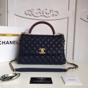 Hot Chanel original Caviar leather flap bag top handle A92215 deep blue gold chain HV02343io40