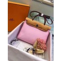 Hot Hermes original canvas&calfskin leather herbag H45987 pink with apricot HV06259cT87