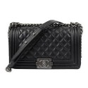 Imitation Boy Chanel Flap Shoulder Bags Black Original Cannage Pattern A67025 Silver HV06584Nj42