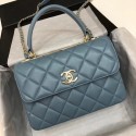 Imitation Chanel CC original lambskin top handle flap bag 92236 blue&Gold-Tone Metal HV11137Tm92