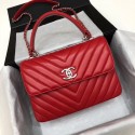 Imitation Chanel CC original lambskin top handle flap bag V92236 red&silver-Tone Metal HV06011Dl40