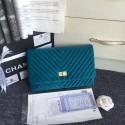 Imitation Chanel classic clutch velvet & Gold-Tone Metal 35629 blue HV04609SU34