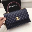 Imitation Chanel Classic Top Handle Bag A92991 Dark blue gold chain Red handle HV01622AI36