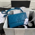 Imitation Chanel flap bag Grained Calfskin & Lacquered Metal AS2303 blue HV05662Tm92