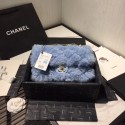 Imitation Chanel flap bag Wool sheepskin &Gold-Tone Metal AS1063 light blue HV00721SU58