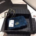 Imitation Chanel flap bag Wool sheepskin &Gold-Tone Metal AS1199 blue HV04724Za30