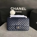 Imitation Chanel Flap Shoulder Bag Dark Blue Original Sheepskin Leather CF1112V Silver HV03220sJ18