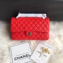 Imitation Chanel Flap Shoulder Bag Original Deer leather A1112 red silver chain HV04739QN34