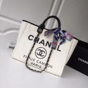 Imitation Chanel Original Tote Shopping Bag Canvas Calfskin & Silver-Tone Metal 92298 white HV00064EY79