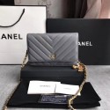 Imitation Chanel WOC Mini Shoulder Bag Original Caviar leather B33814 grey gold chain HV01817uq94