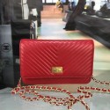 Imitation Chanel WOC Mini Shoulder Bag Original sheepskin leather C33814 red gold chain HV10583SU87