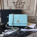 Imitation Chanel WOC Original leather Mini Shoulder Bag Sheepskin leather V33814 Light blue HV01706Oz49
