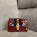Imitation GUCCI Sylvie floral embroidered leather cross-body clutch 494646 red HV02569Nj42