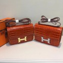 Imitation Hermes Constance Bag Croco Leather H6811 orange HV03456Dl40