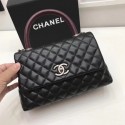 Imitation High Quality Chanel Classic Top Handle Bag A92991 black sheepskin Silver chain Red handle HV03412Bo39