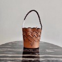 Imitation Prada Original Leather Woven Pattern Bucket Bag 1BG049 apricot HV09648ye39