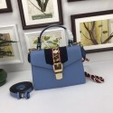 Knockoff Best Gucci GG original leather sylvie embroidered mini bag A470270 blue HV06445sm35