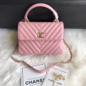 Knockoff Chanel CC original lambskin top handle flap bag A92236V pink Gold Buckle HV01494Lg61