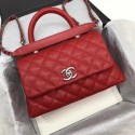 Knockoff Chanel Classic Caviar leather mini Top Handle Bag A92990 red Silver chain HV10952WW40