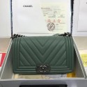 Knockoff Chanel Leboy Original caviar leather Shoulder Bag V67086 green silver chain HV10287ch31