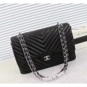 Knockoff Chanel Maxi Quilted Classic Flap Bag Sheepskin V56801 black Silver chain HV11183eF76