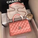 Knockoff Chanel original Caviar leather flap bag top handle A92290 pink&silver-Tone Metal HV04414Bt18