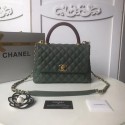 Knockoff Chanel original Caviar leather flap bag top handle A92991 Blackish green HV08032WW40