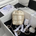 Knockoff Chanel small drawstring bag Lambskin & Gold Metal AS2313 white HV00442cS18