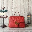 Knockoff Gucci Marmont orignal clafskin small top handle bag 498110 red HV04206yN38