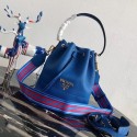 Knockoff Prada Leather bucket bag 1BE018 blue HV10323vf92